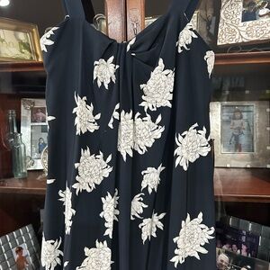 Vince Black and White Floral Ruffled Midi Dress